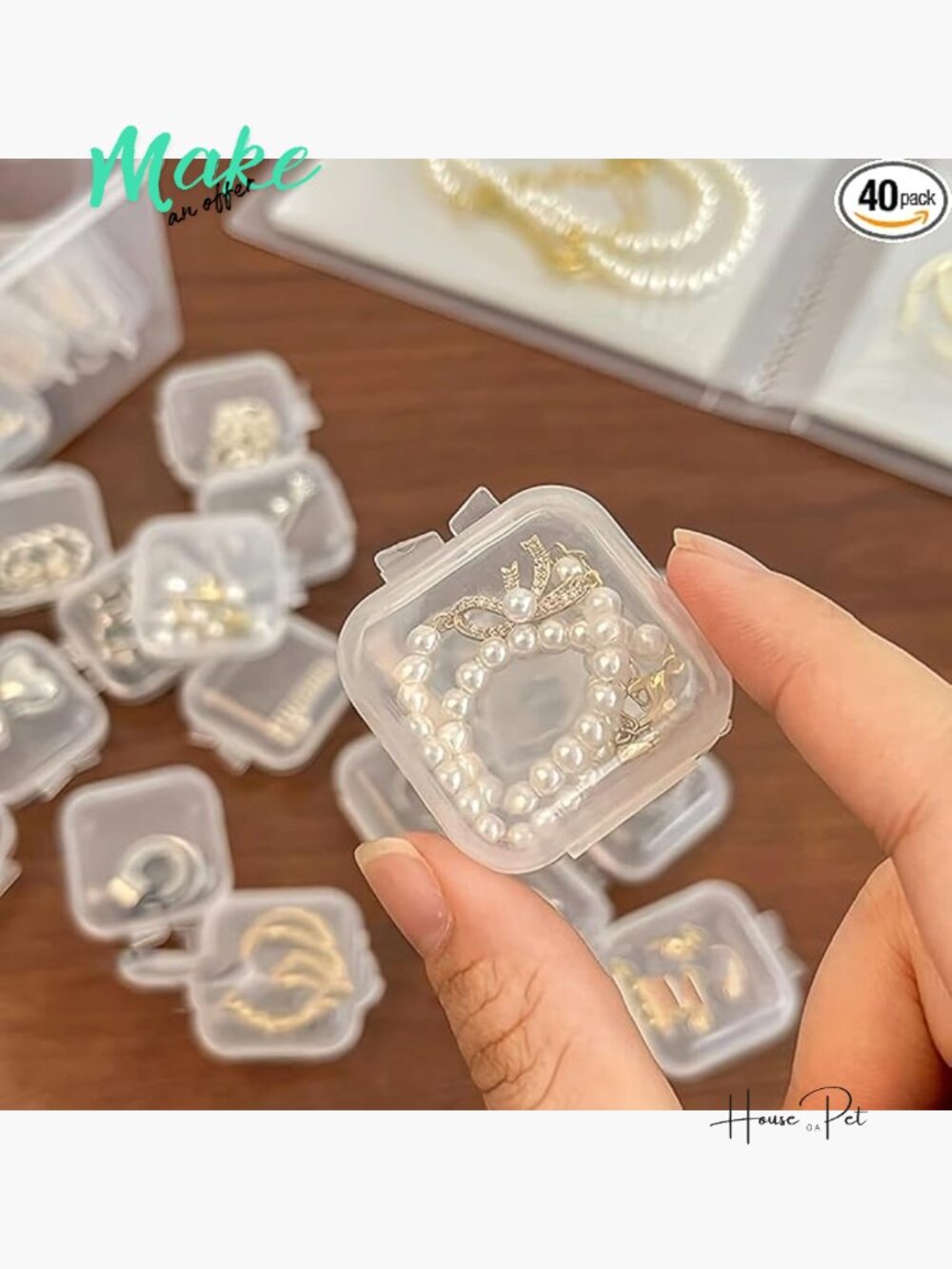 40 Mini Jewelry Storage Containers Clear Plastic Cases for Pearl Bracelets